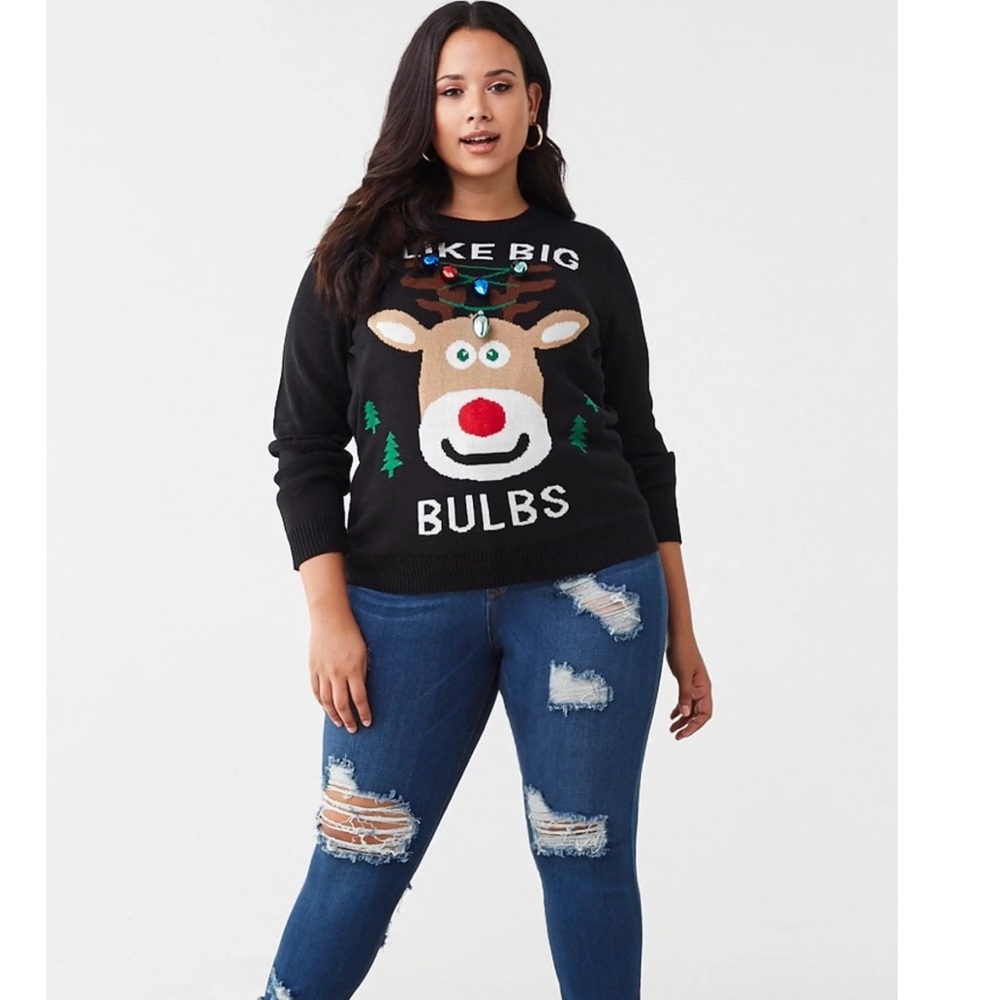 Forever 21 Holiday Black Reindeer Sweater with Festive Lights. Size Small